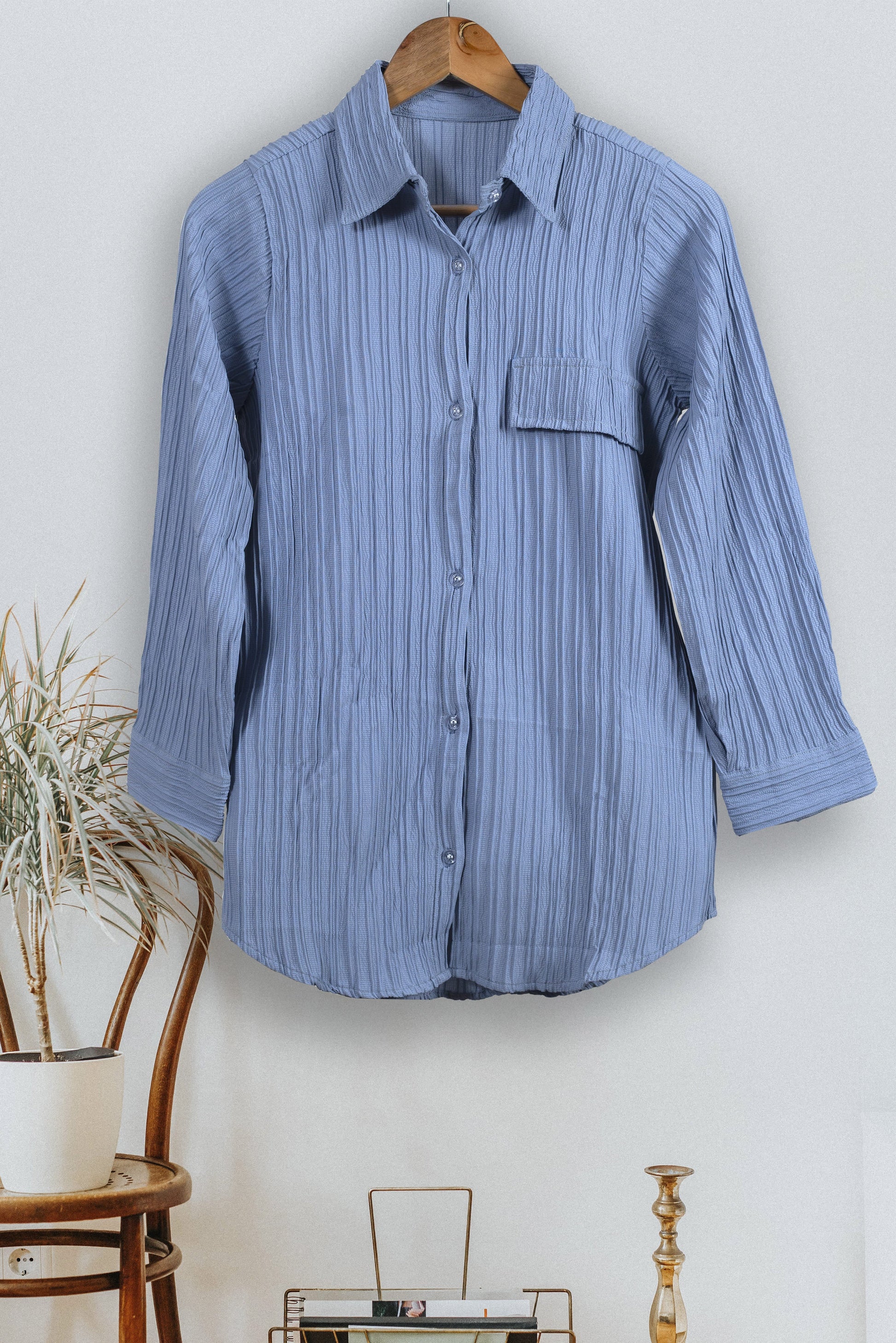 Women's Button Down Collar Neck Sky Blue Top