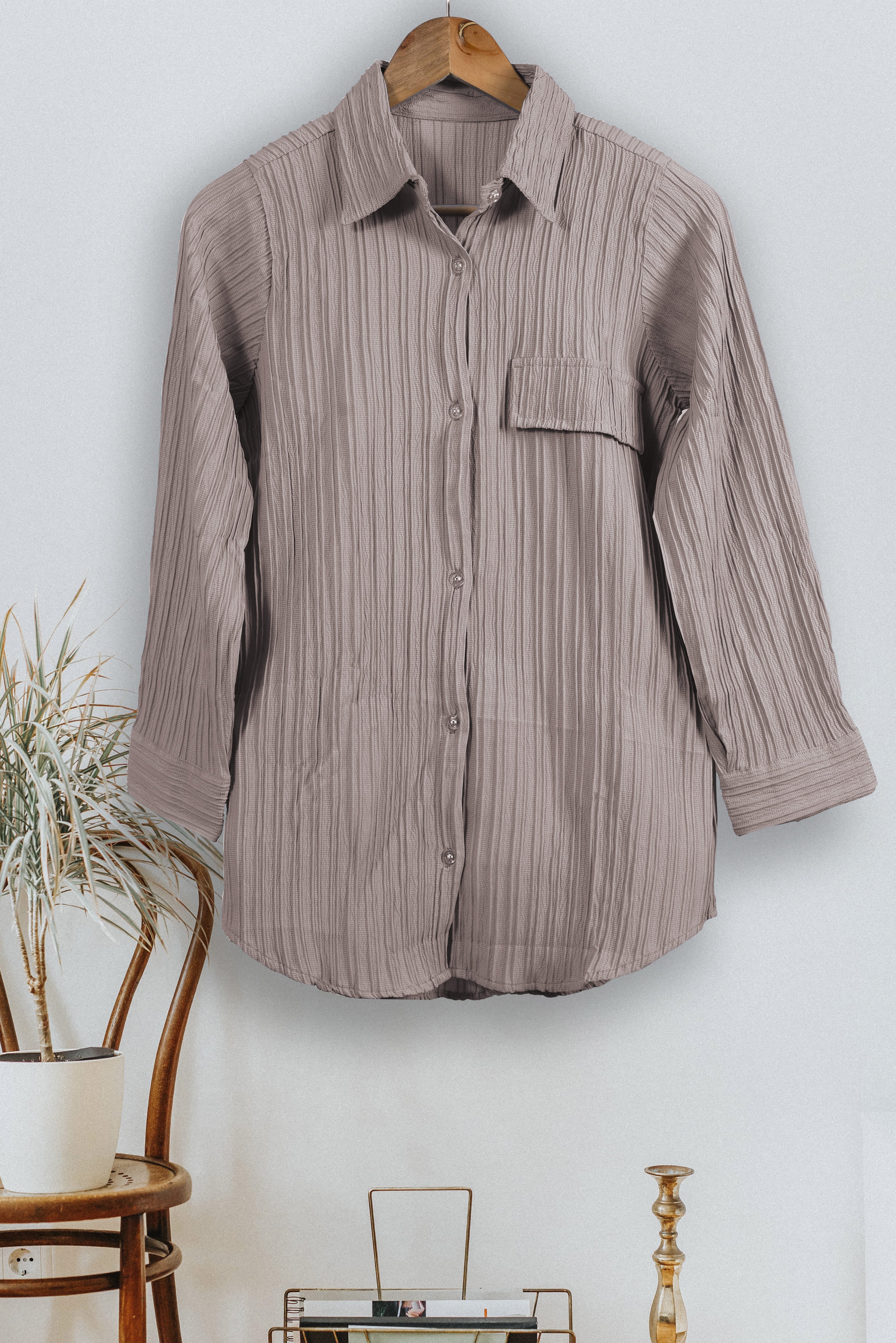 Women's Button Down Collar Neck Cream Top