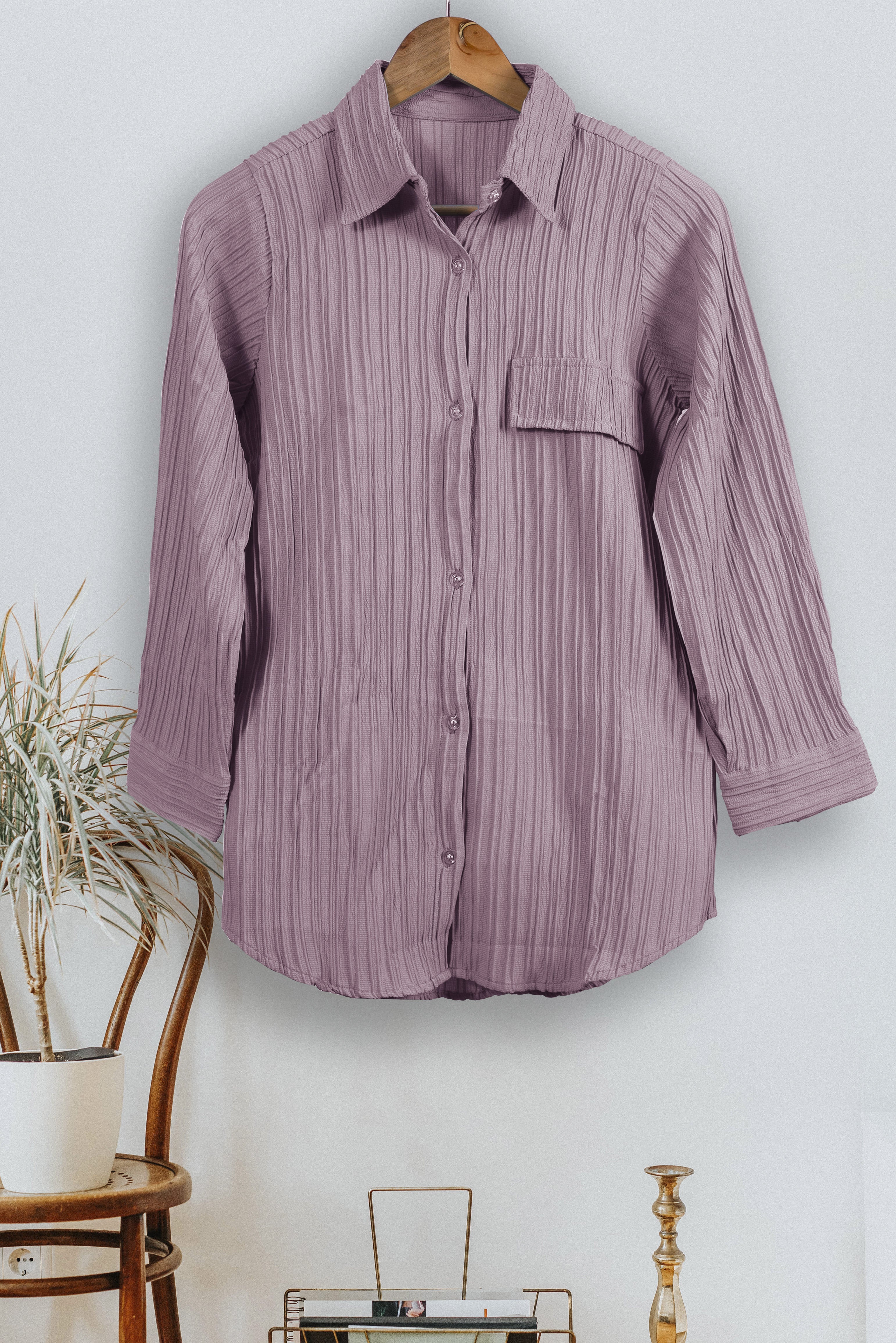 Women's Button Down Collar Neck Pink Top