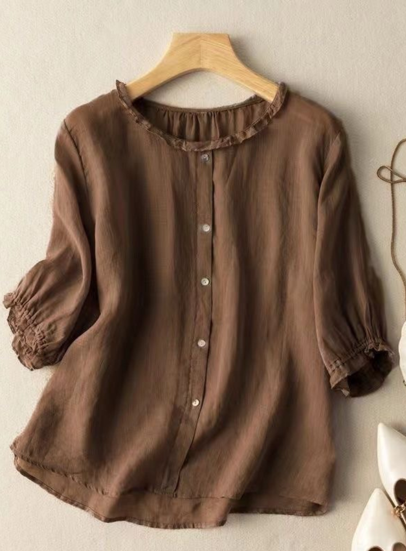 Brown Ruffle Neck Top for Women