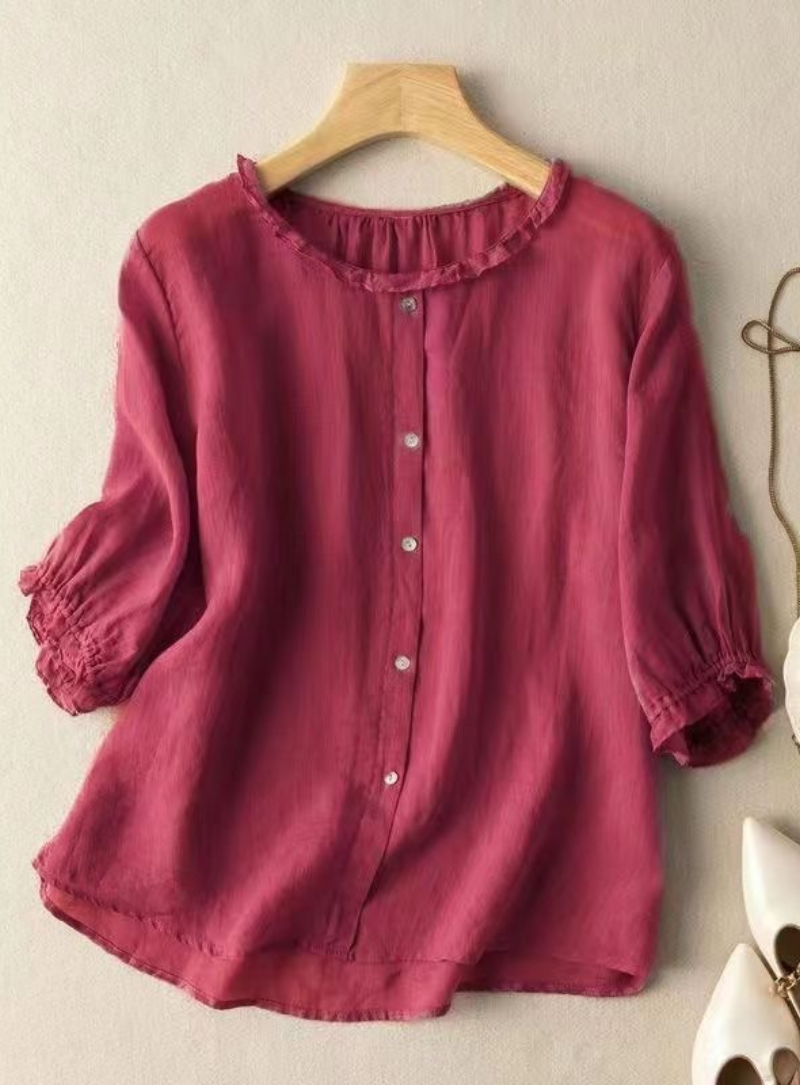 Rani Ruffle Neck Button-Down Top for Women