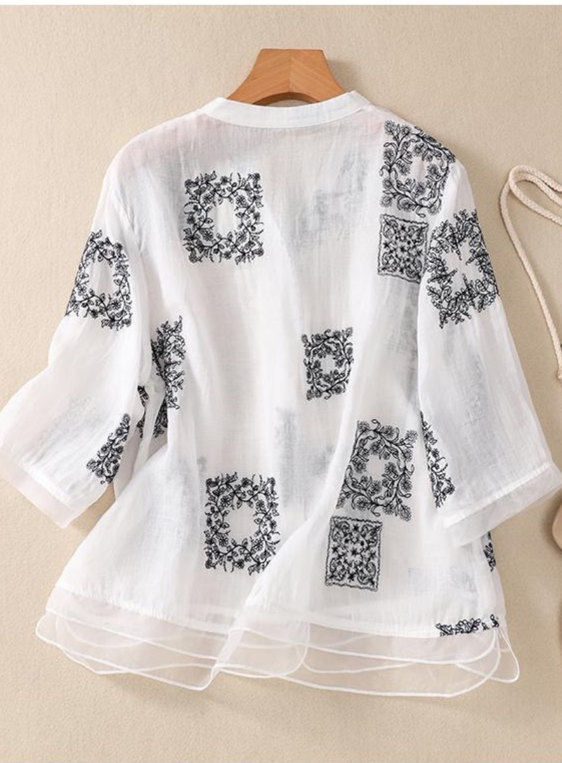 White Embroidered Layered Pure Cotton Top for Women