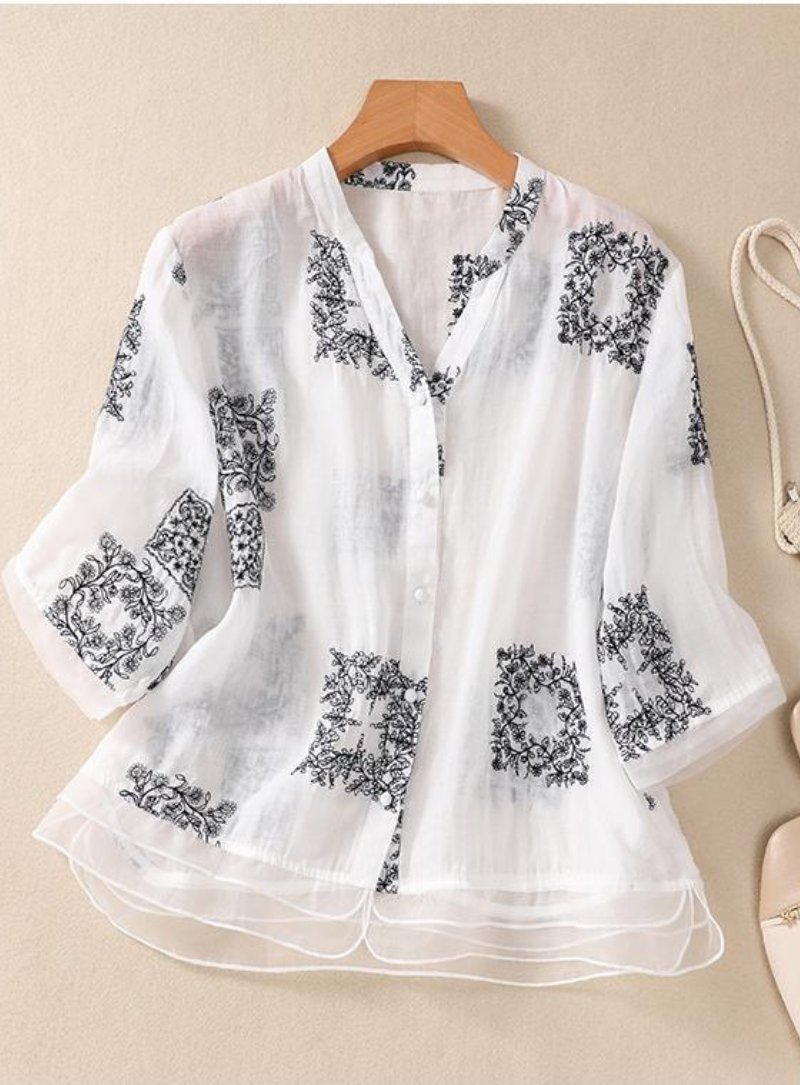 White Embroidered Layered Pure Cotton Top for Women