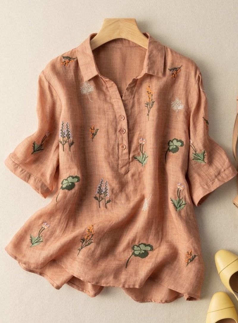 Peach Embroidered Tunic Top for Women