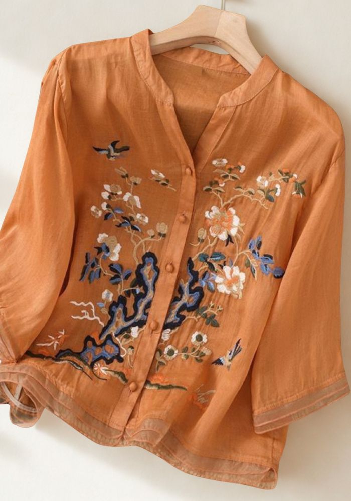 Orange V-Neck Half Sleeve Top