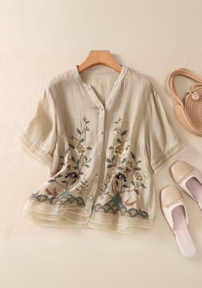 Beige embroidered top