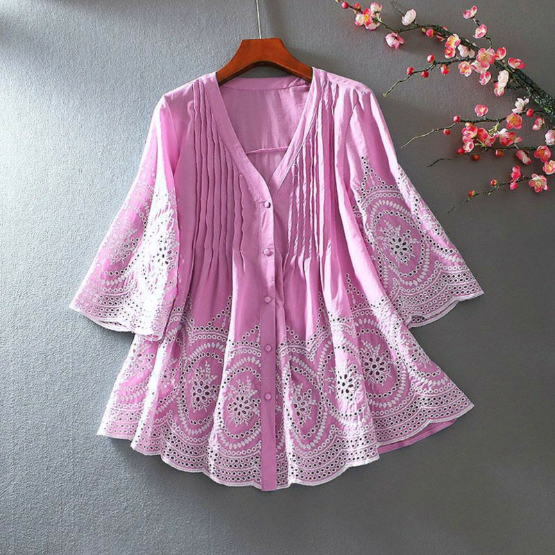 V-Neck Cotton Pink Top For Women