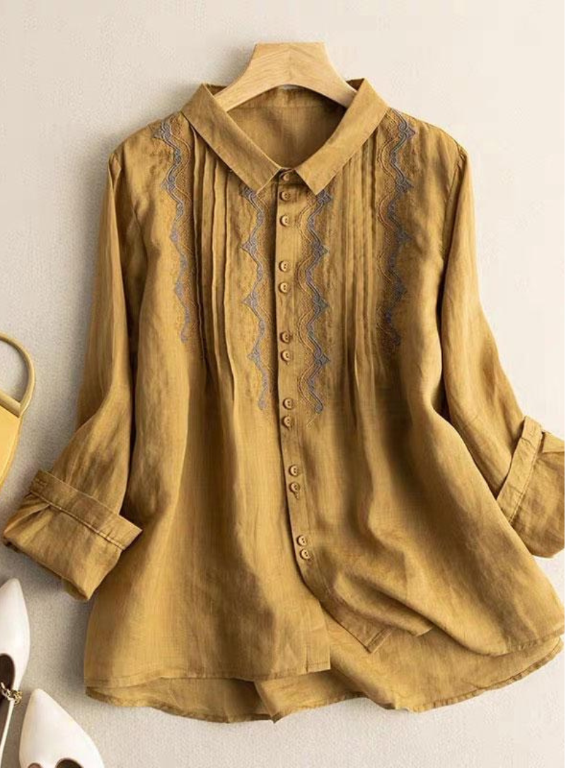 Mustard Pintuck Embroidered Tunic for Women