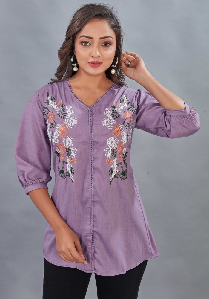Casual Wear V-Neck Lavender Tunic