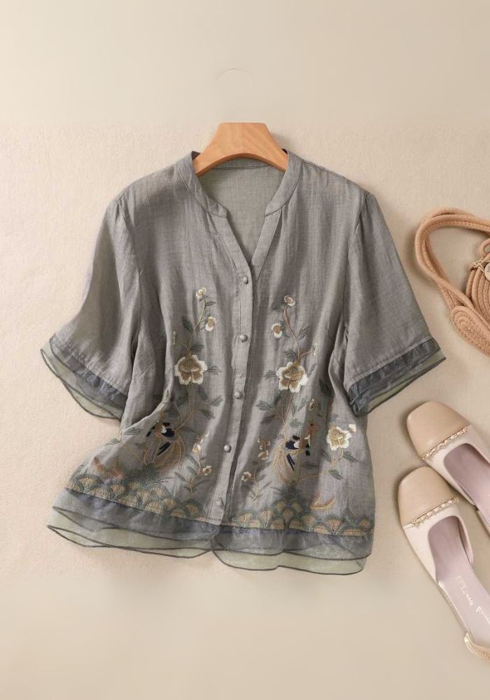 Gray embroidered top