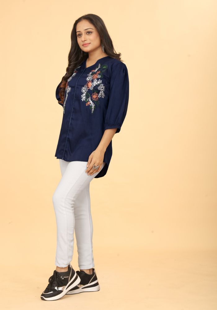 embroidered blue tunic women