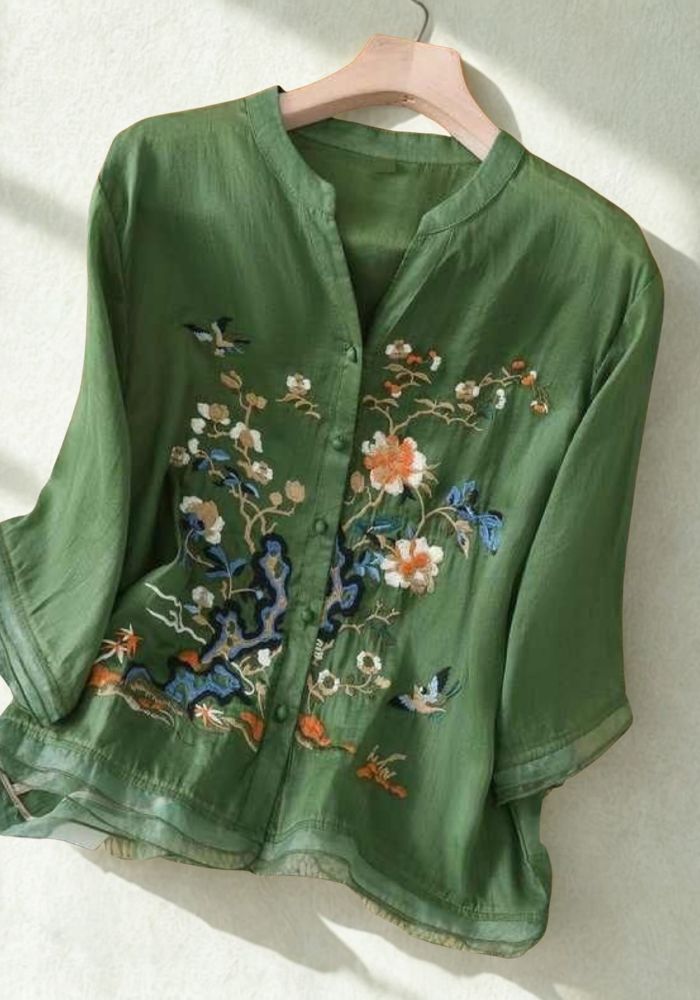 Green V-Neck Half Sleeve Top