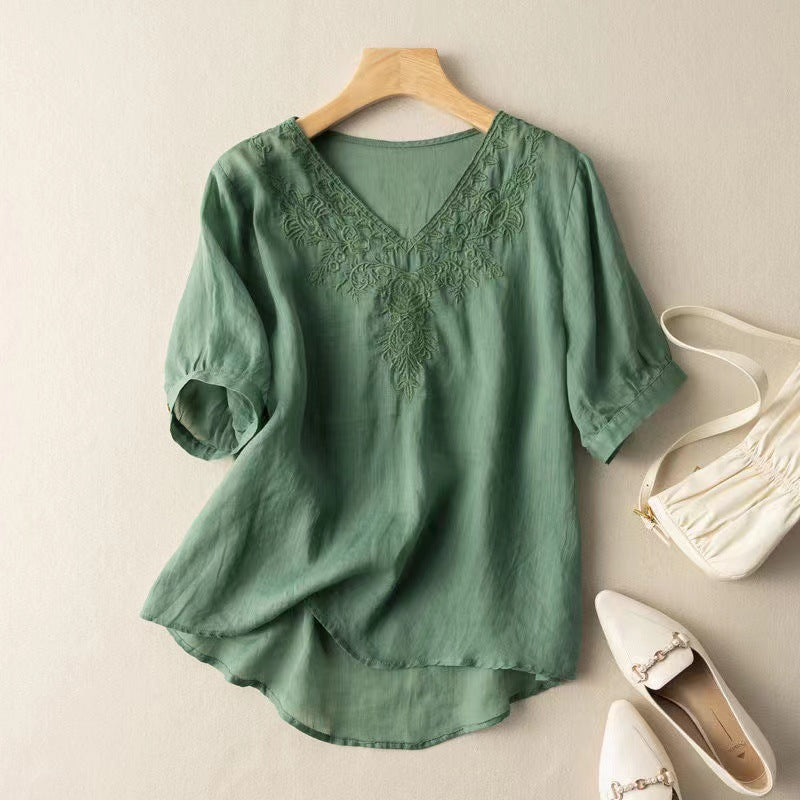 Embroidered V-Neck Cotton Tunic – Elegant & Breezy Casual Wear