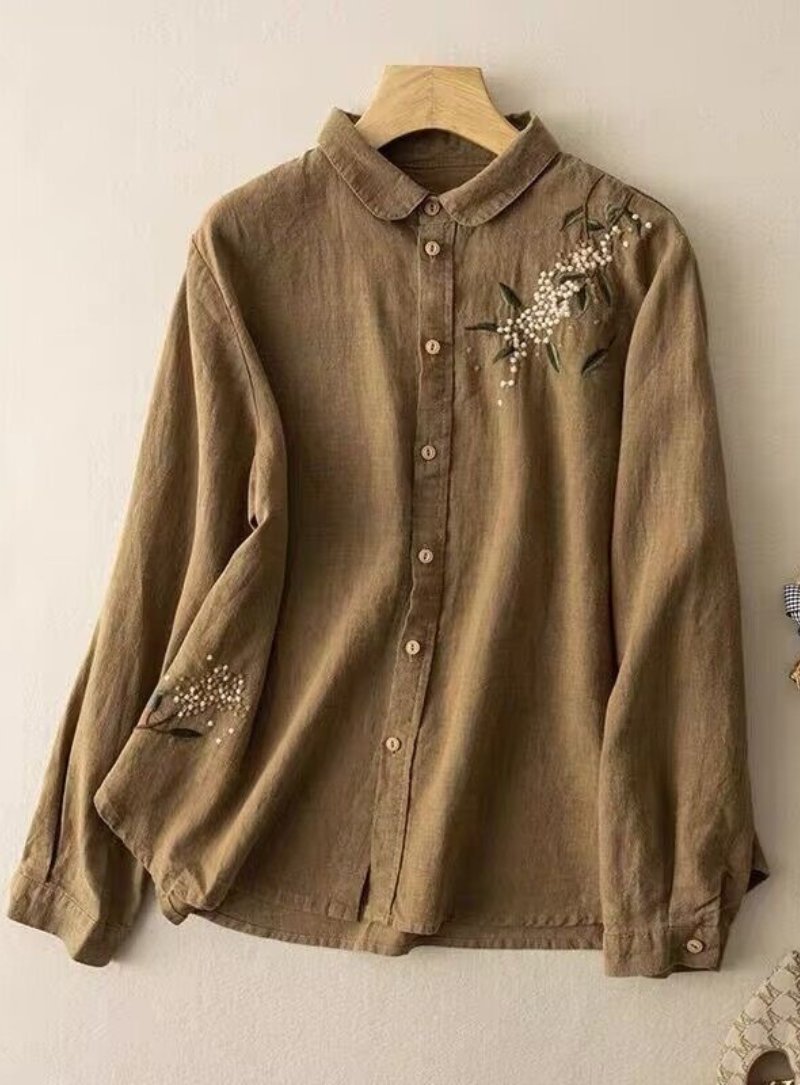 Brown Embroidered Shirt for Women