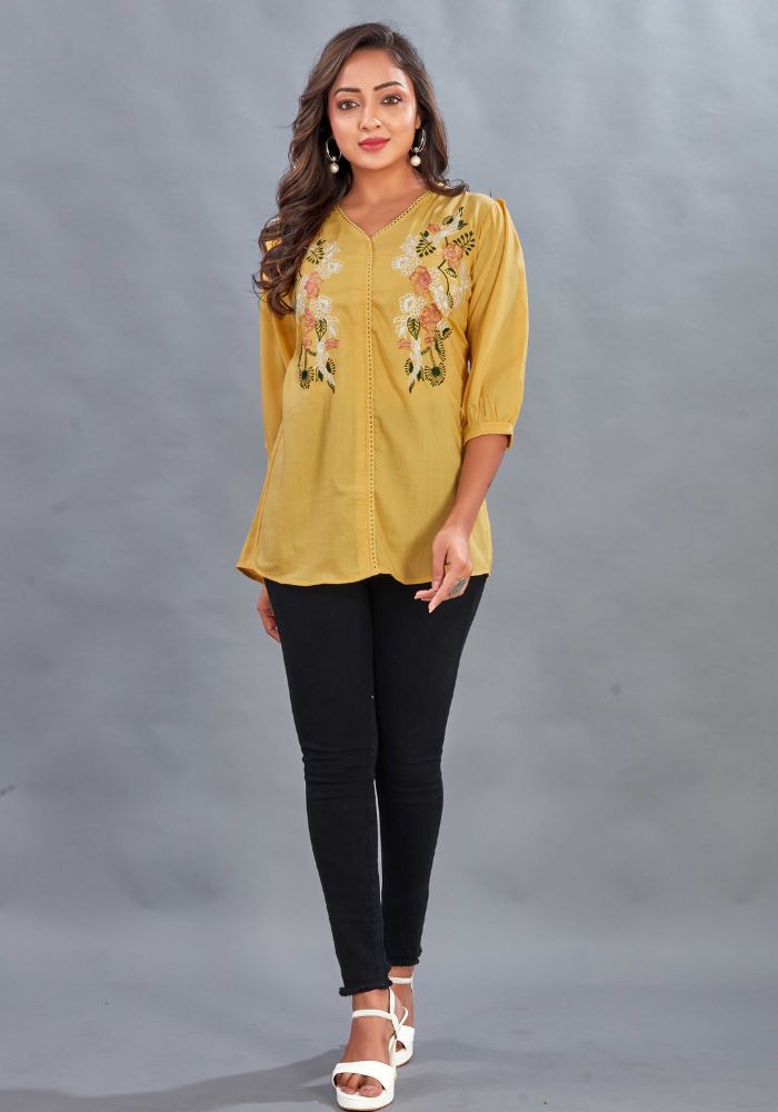 V-Neck Half Sleeve Yellow Tunic
