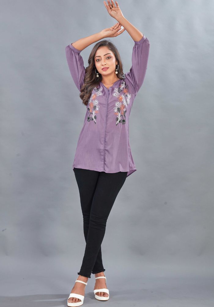 Casual Wear V-Neck Lavender Tunic
