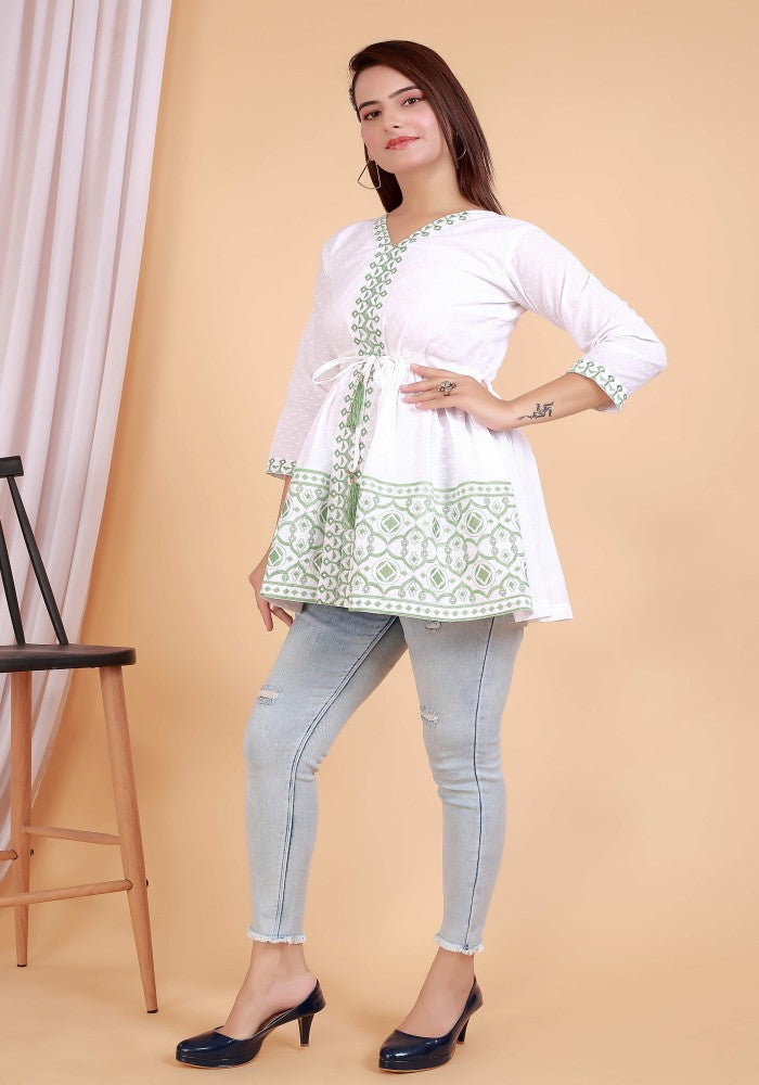 Mafia Style Heavy Green Embroidery White Tunic