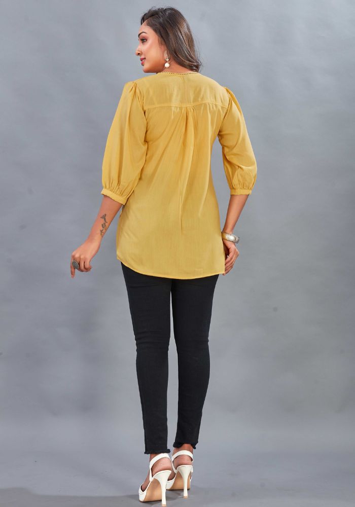 Half Sleeve V-Neck Yellow Tunic for Women