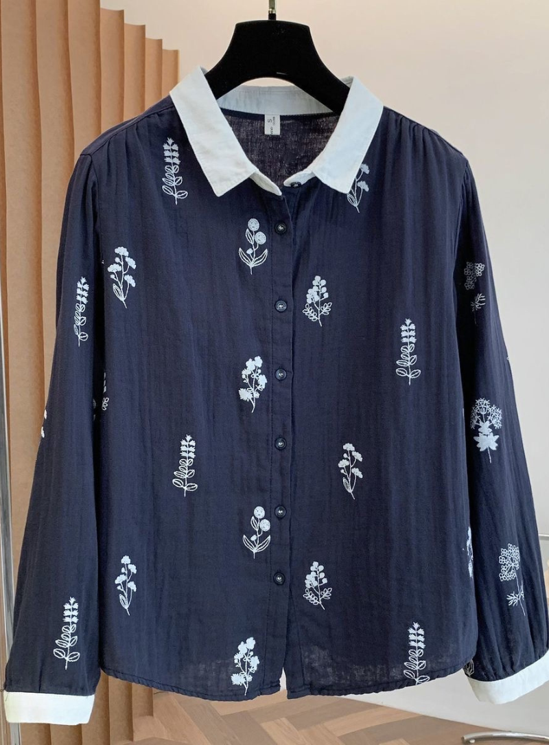 Navy Blue Pure Cotton Floral Printed Full Sleeve Shirt