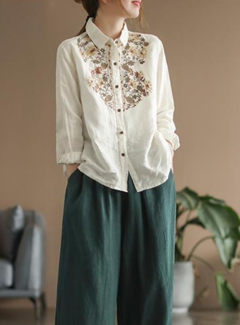 White Embroidered Shirt for Women