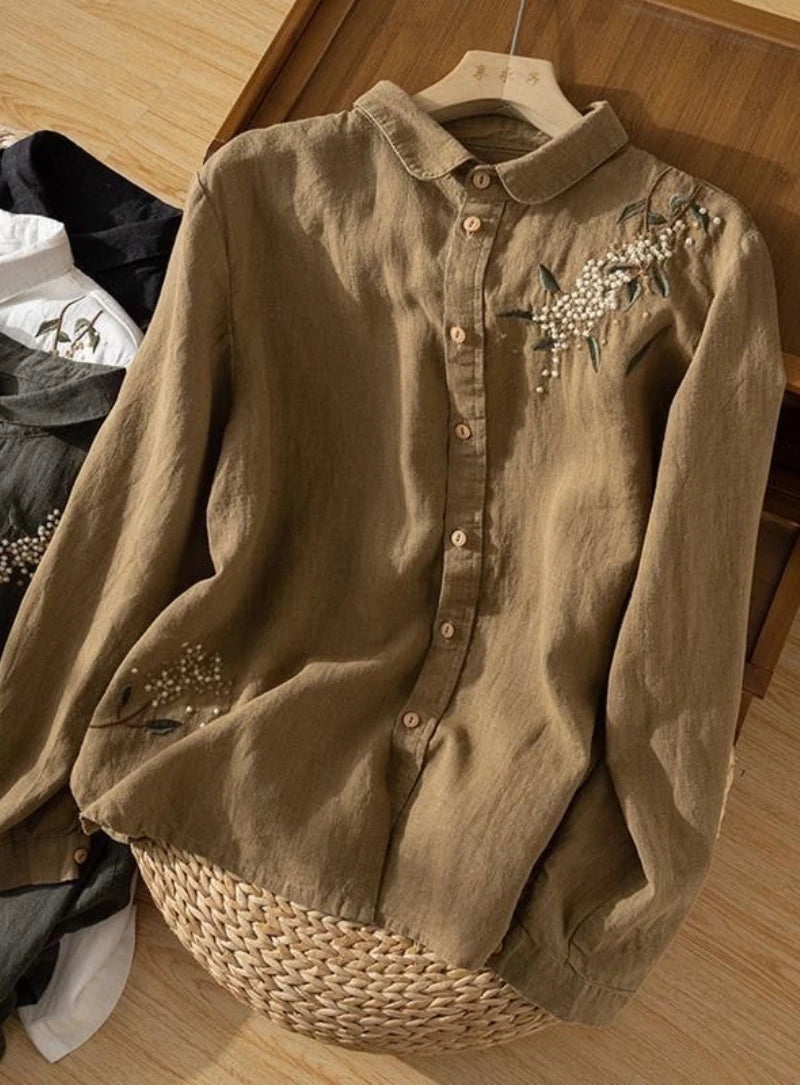 Brown Embroidered Shirt for Women