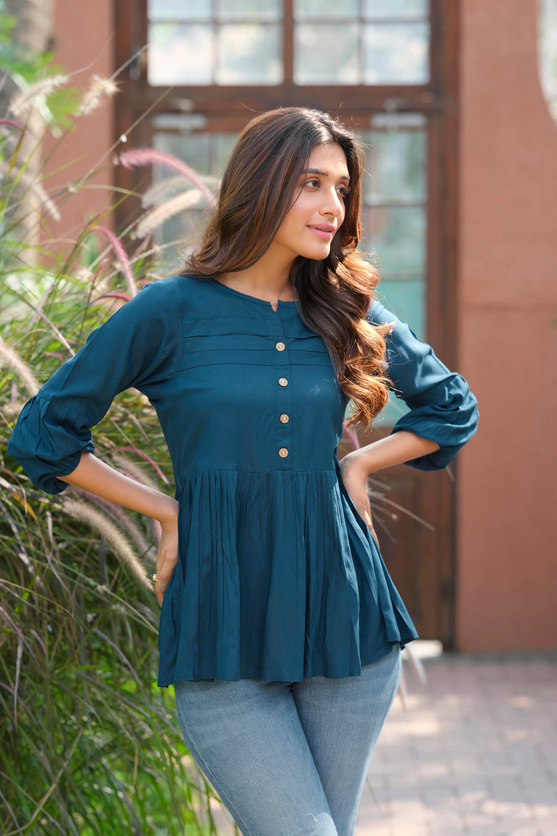 Heavy Rayon Solid Teal Blue Tunic - Stylish Top