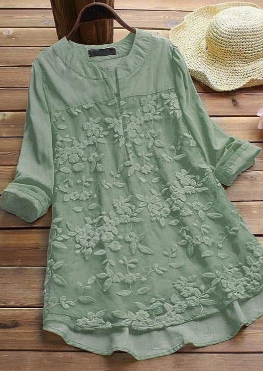 Green Embroidery Casual Wear Stylish Tops
