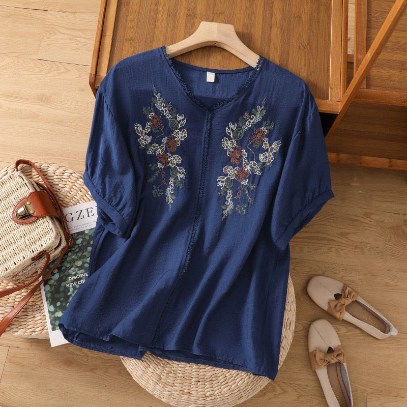 V-Neck Half Sleeve Blue Tunic