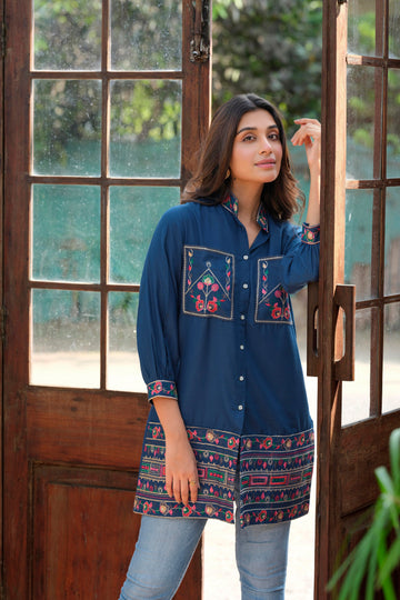 Rayon Heavy Embroidery Blue Tunic