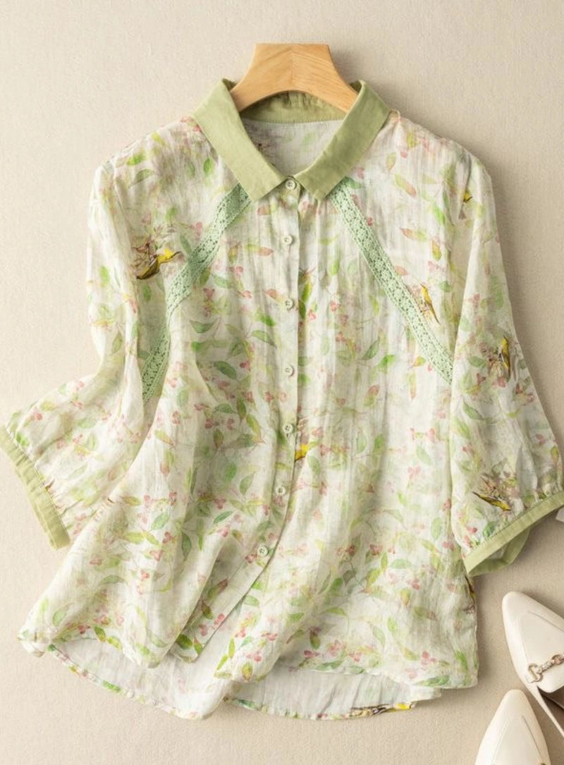 Sage Green Cotton Shirt Top for Women