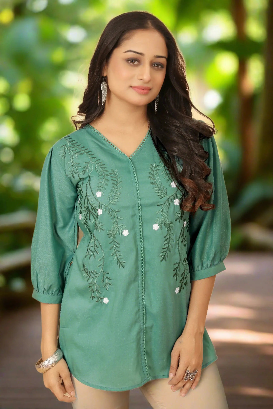 Green V-Neck Top
