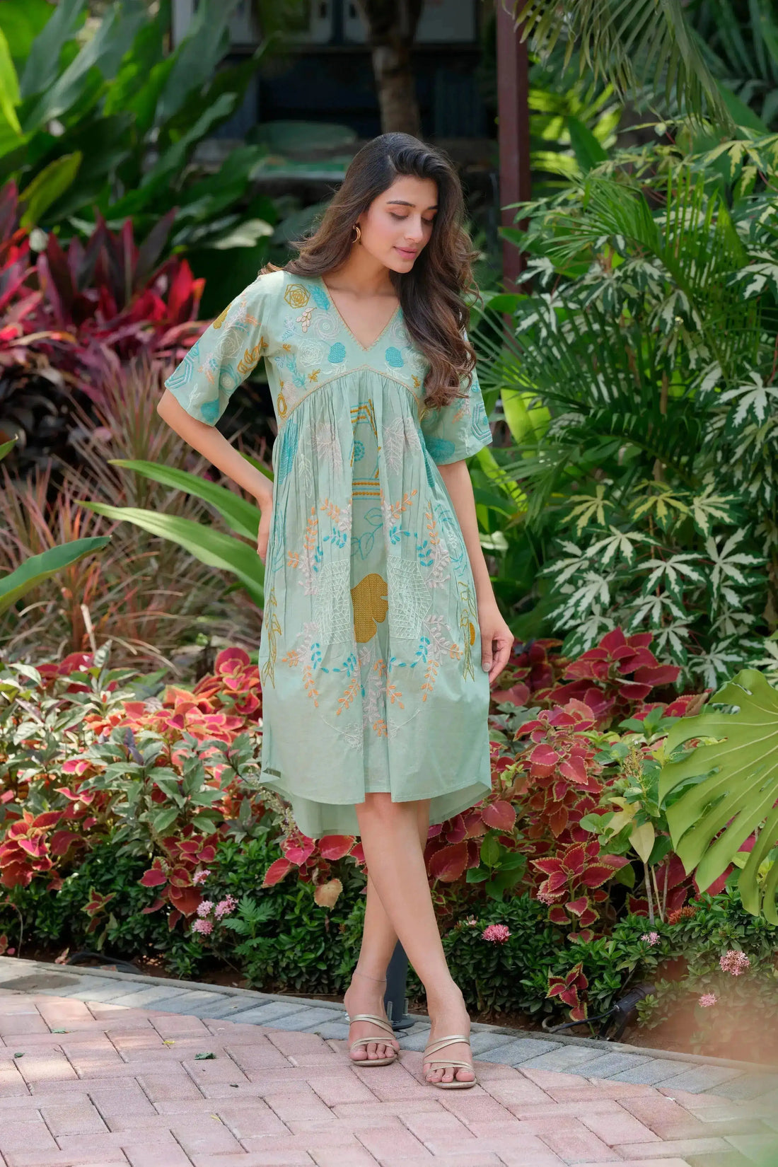 Green V-Neck Dress