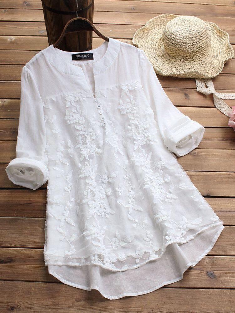 White Embroidery Casual Wear Stylish Tops