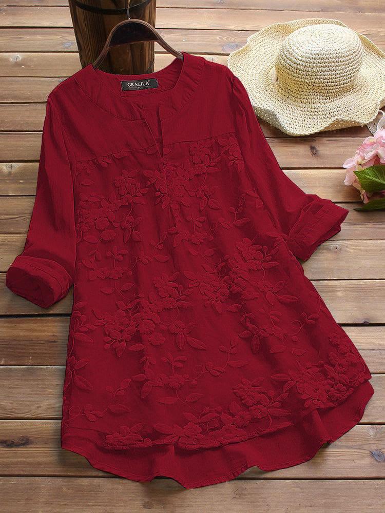 Red Embroidery Casual Wear Stylish Tops