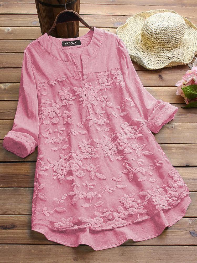 Pink Embroidery Casual Wear Stylish Tops