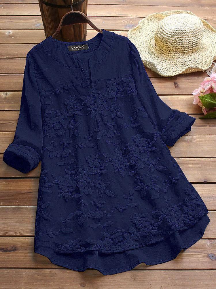 Blue Embroidery Casual Wear Stylish Tops