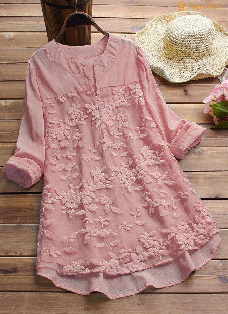 Peach Embroidery Casual Wear Stylish Tops