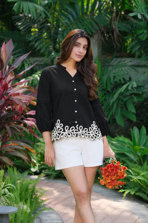 black contrast embroidery top