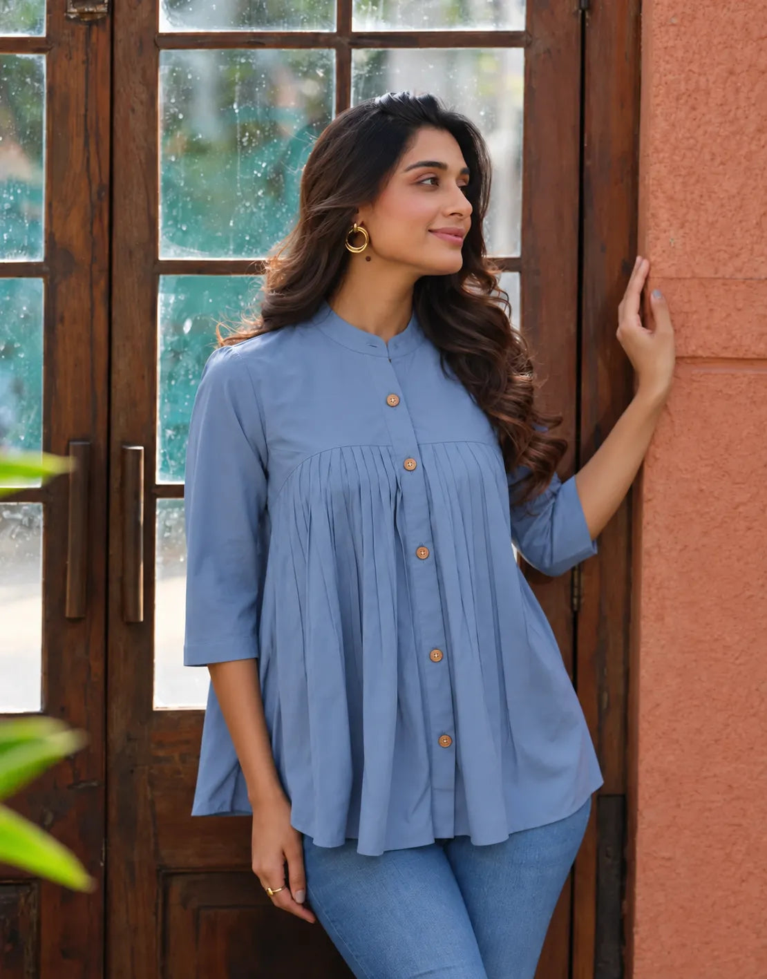 blue flared casual tunic