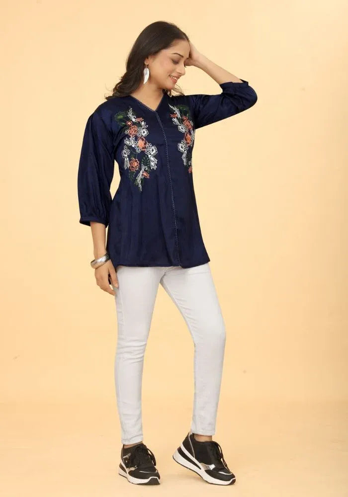 Blue Half Sleeve Top