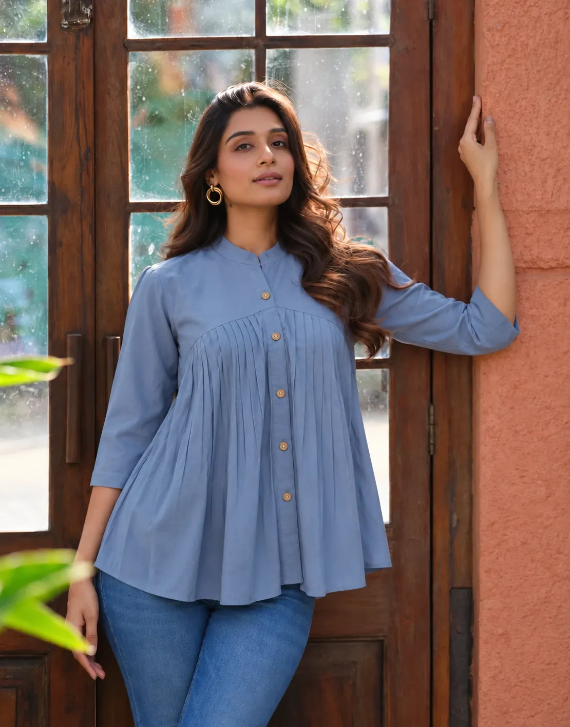 blue puff sleeve tunic