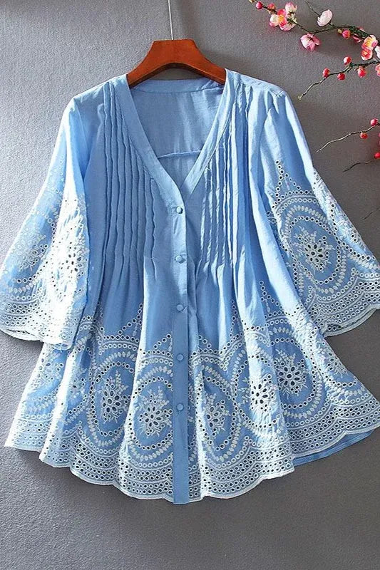 Sky Blue Ruffle V-neck Top
