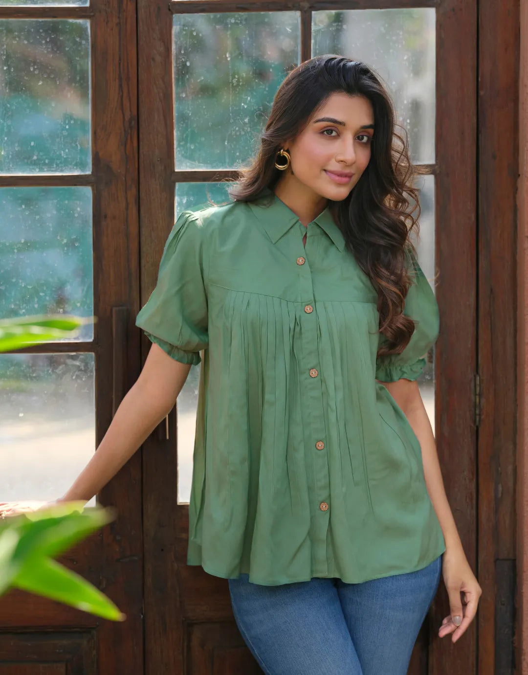 green button down top