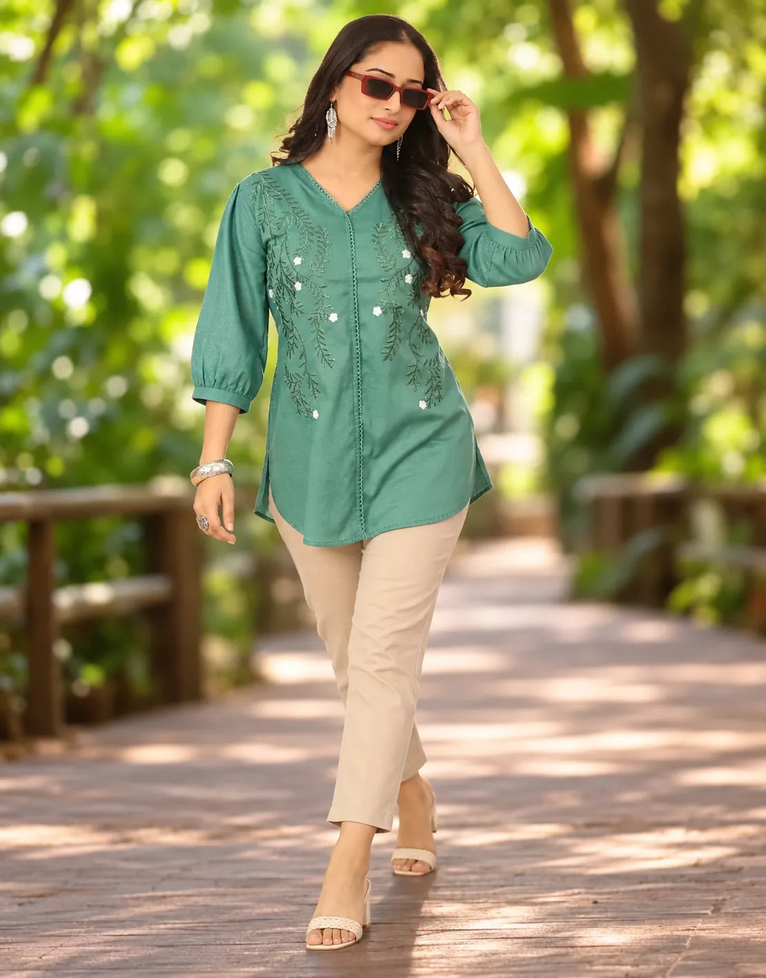 green casual cotton tunic