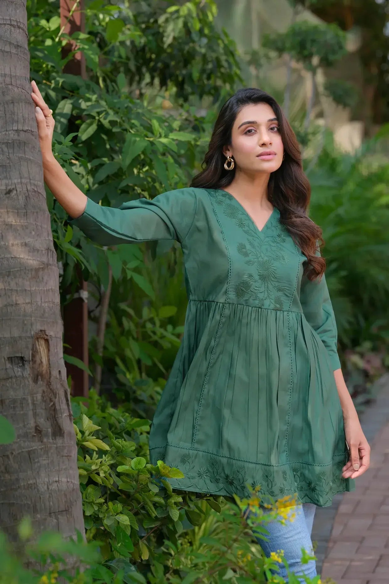 Green V-neck Tunic