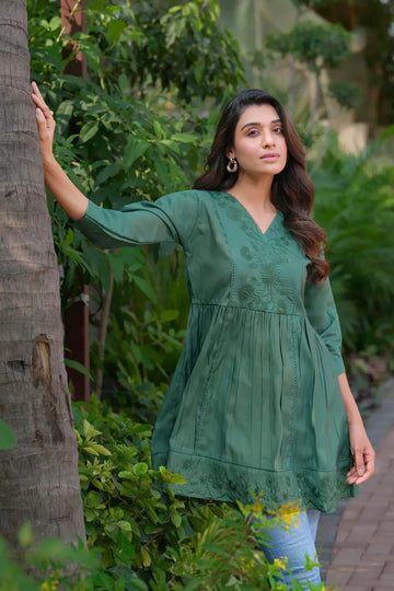 Green V-neck Tunic