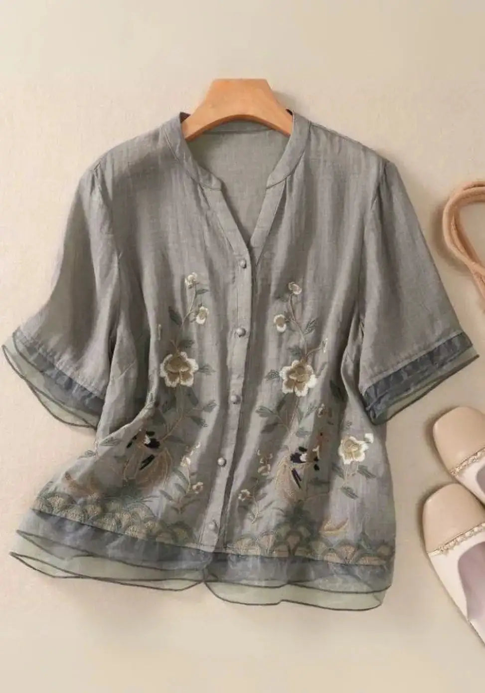 Grey Floral Top