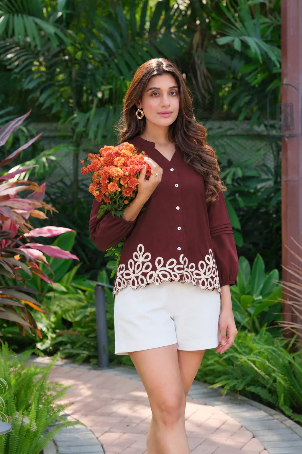 maroon embroidered cotton top