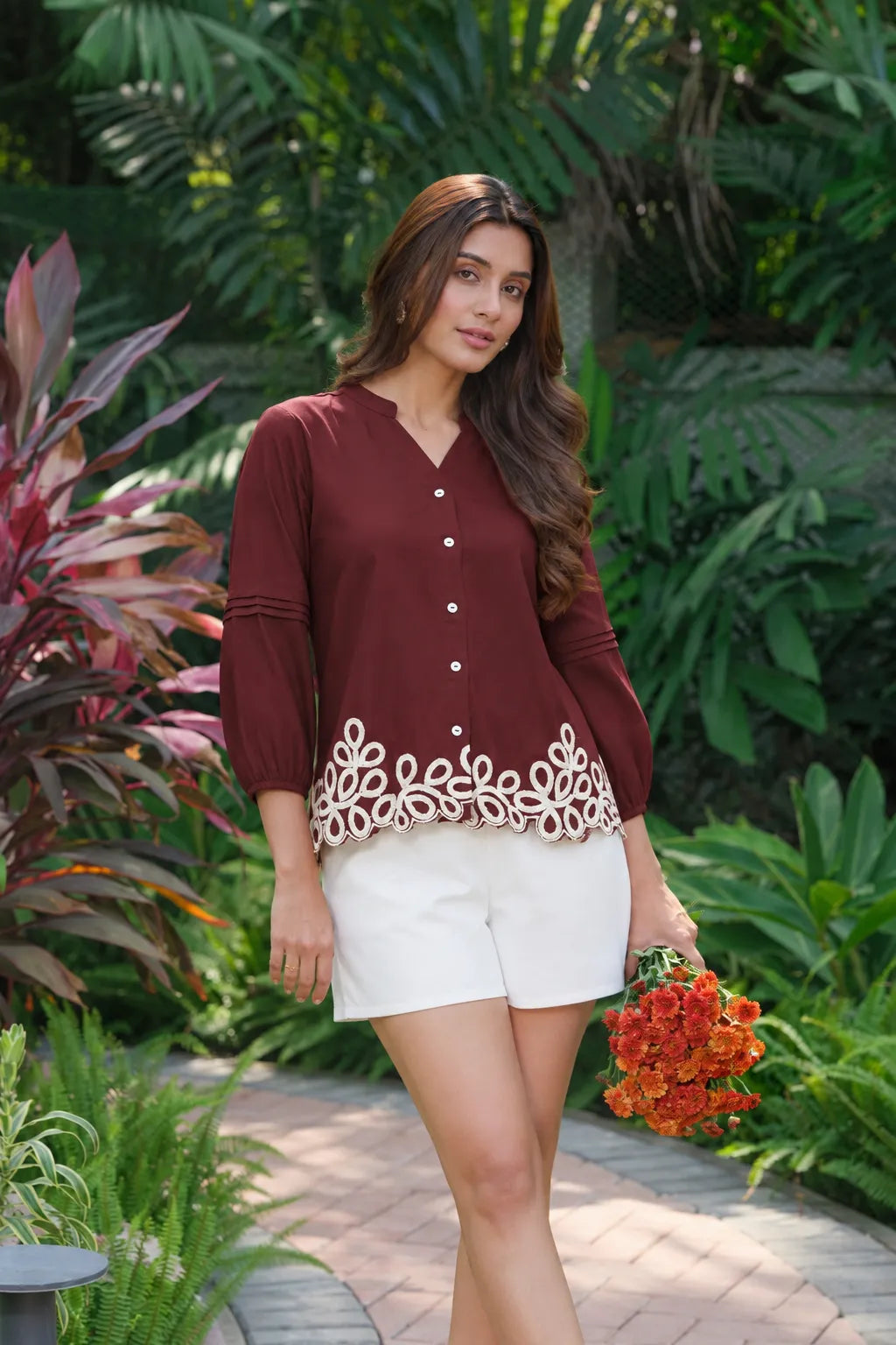 maroon three quarter sleeve