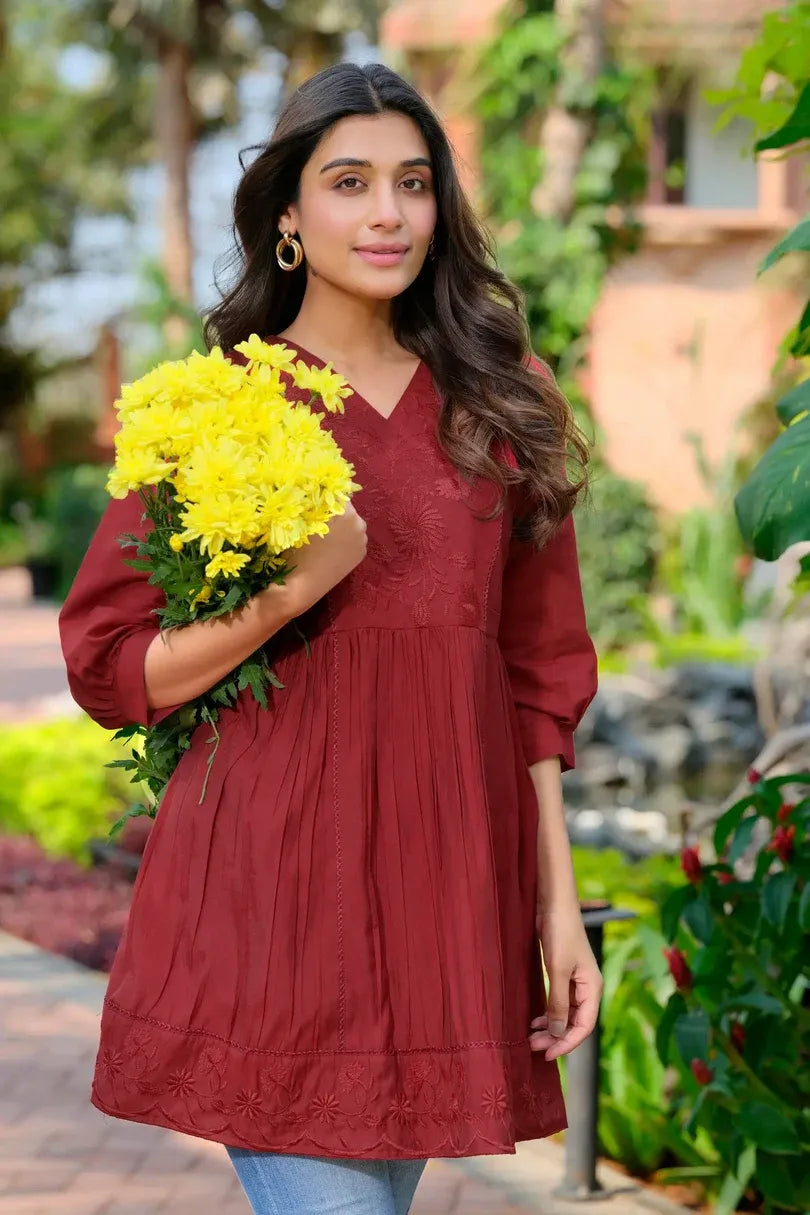 Maroon V-neck Tunic